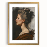 Abstract figurative artwork framed in gold with a beige mat, showcasing a modern design that blends geometric shapes and soft colors, ideal for contemporary home decor.