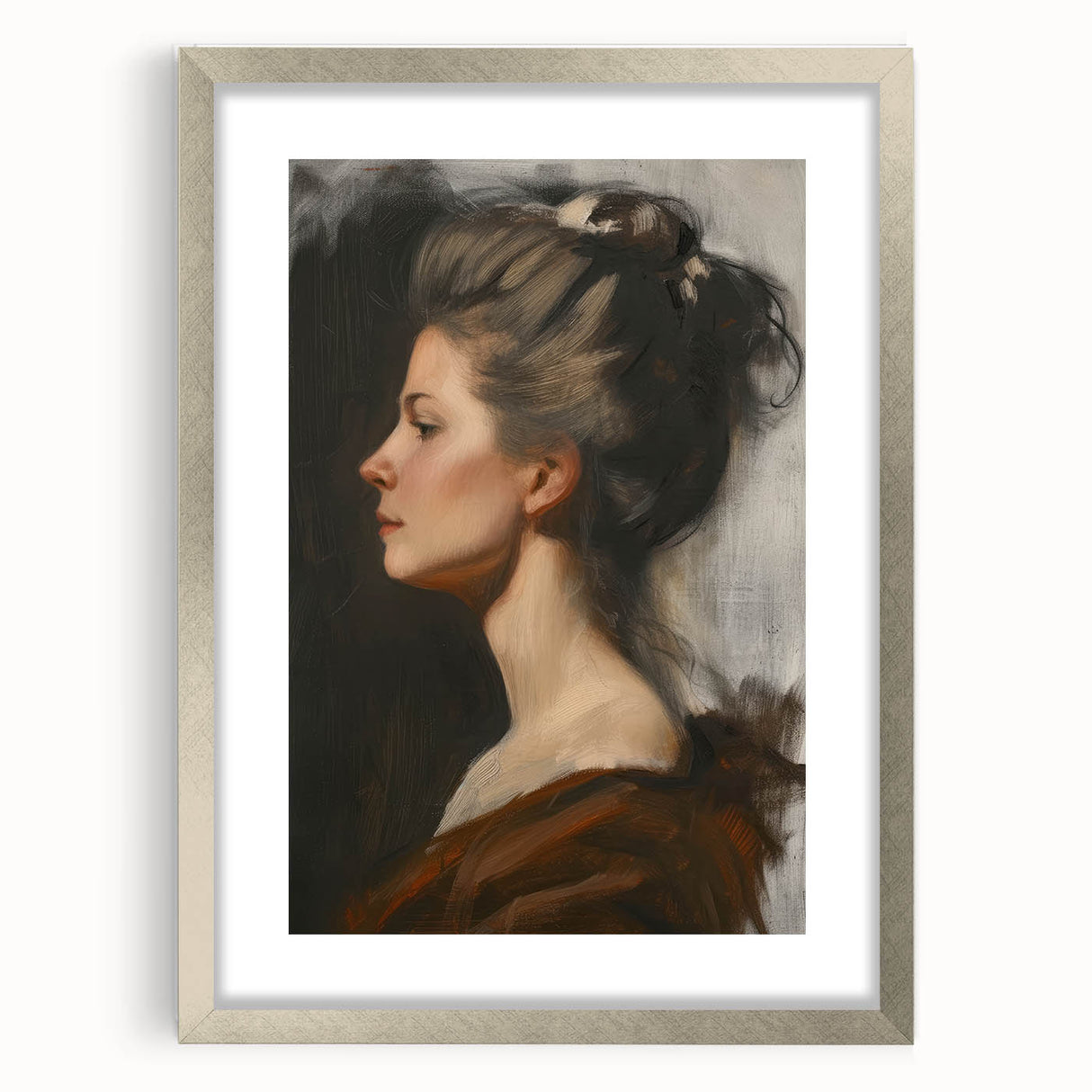 Abstract figurative frame with a sleek silver finish, showcasing a modern design; perfect for enhancing contemporary art displays in stylish interiors.
