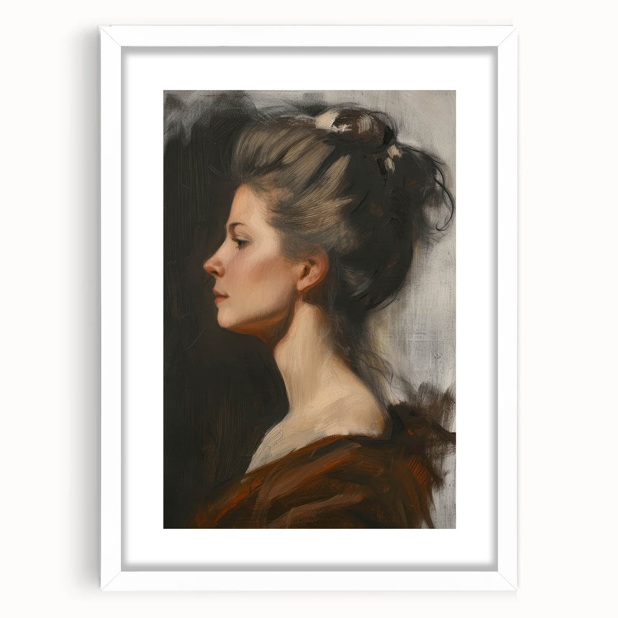 Abstract figurative frame with a white mat showcasing a modern art piece, ideal for contemporary decor. Perfect for adding a stylish touch to any room.