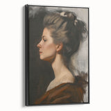 Abstract figurative framed canvas artwork showcasing dynamic shapes in black tones, displayed in a side view to highlight its modern aesthetic and sleek design. Perfect for contemporary home decor.