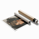 Abstract figurative art print showcasing vibrant colors and fluid shapes, rolled and ready for display, perfect for modern home decor or art enthusiasts.