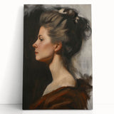 Abstract figurative stretched canvas art piece featuring vibrant colors and dynamic shapes, leaning against a wall, ideal for modern home decor.