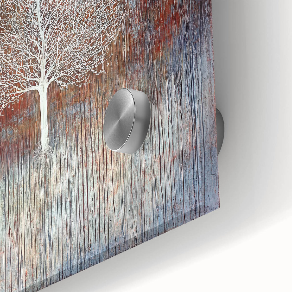 Close-up view of vibrant abstract floral acrylic artwork on glass, showcasing intricate details in bold colors, ideal for modern home decor.