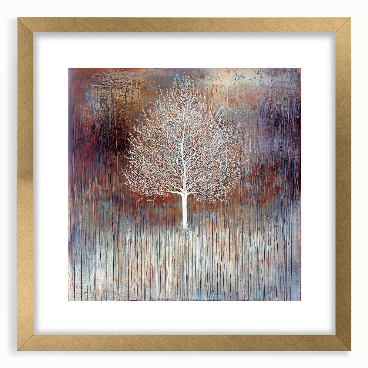 Abstract floral frame design featuring vibrant colors and intricate patterns, elegantly matted in gold, ideal for modern home decor and art enthusiasts.