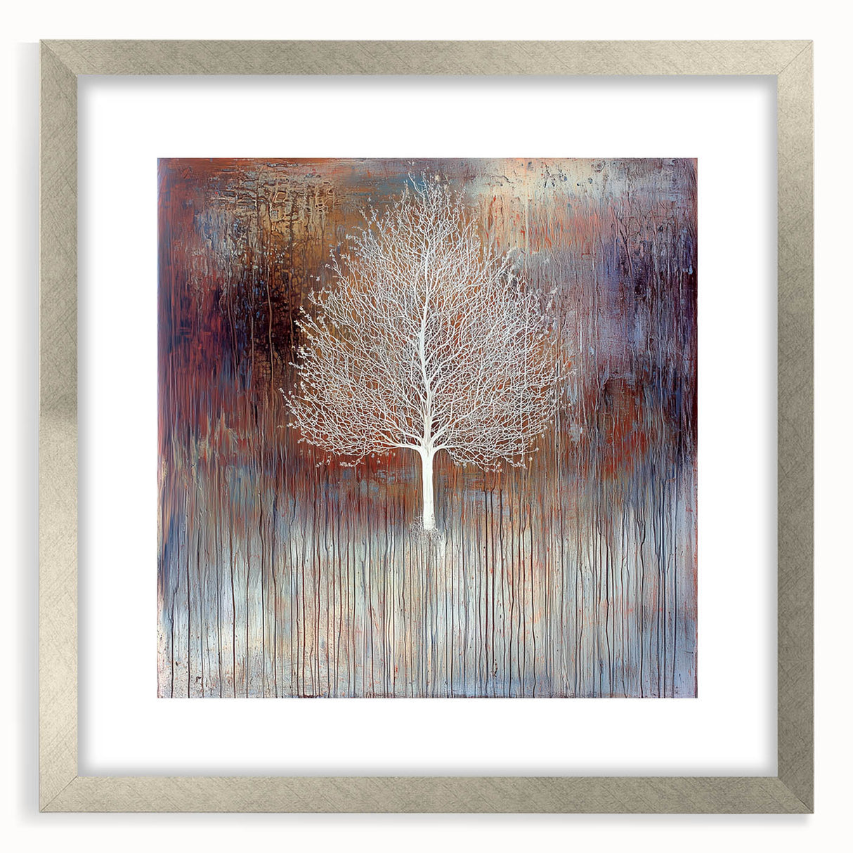 Abstract floral frame with a silver mat showcasing vibrant, colorful blooms, perfect for home decor or artistic display. Ideal for enhancing interior aesthetics.