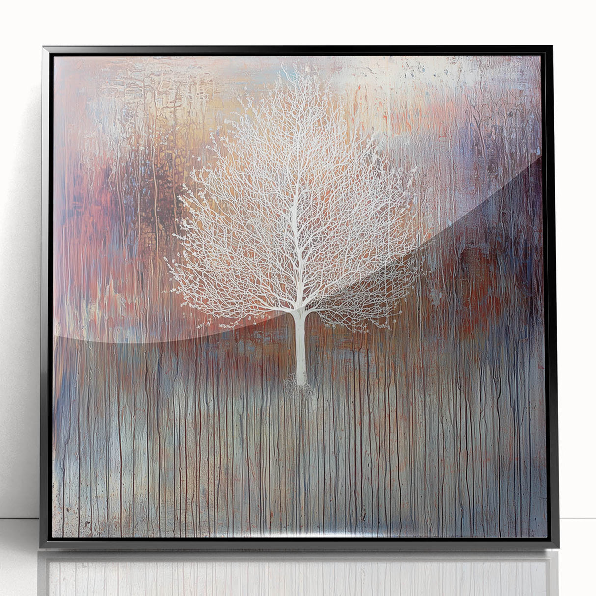 Framed acrylic wall art showcasing an abstract floral design with vibrant colors, set against a sleek black frame, perfect for modern home decor.