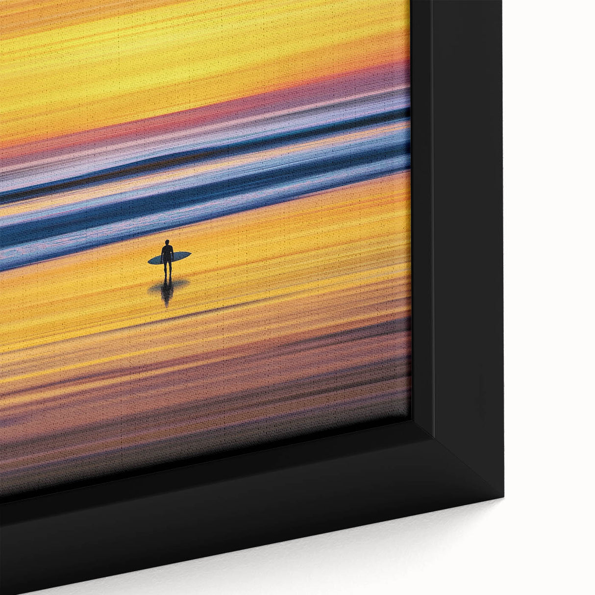 Close-up of a framed abstract landscape canvas artwork showcasing vibrant colors and intricate brush strokes, ideal for modern home decor and artistic interiors.