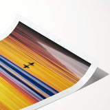 Abstract landscape rolled print showcasing vibrant hues of blue, orange, and green, featuring fluid shapes and textures, ideal for modern home decor. The artwork is elegantly packaged in a protective cardboard tube, ensuring safe delivery.