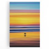 Abstract landscape stretched canvas artwork showcasing vibrant blues, greens, and earthy tones, depicting a serene natural scene, perfect for home decor.