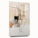 Abstract minimalist wall art display featuring an acrylic glass finish, showcasing dynamic shapes and soft colors, perfect for modern home decor.