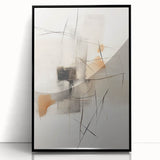Framed abstract minimalist wall art featuring bold black and white geometric patterns, displayed in an elegant acrylic frame, ideal for modern home decor.