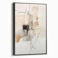 Framed minimalist abstract wall art featuring bold black tones and clean lines, displayed in a sleek side view, perfect for modern home decor.