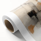 Abstract minimalist wall art printed on rolled canvas, showcasing soft pastel colors and geometric shapes, ideal for modern home decor. Packaged securely in a cardboard tube for protection during shipping.