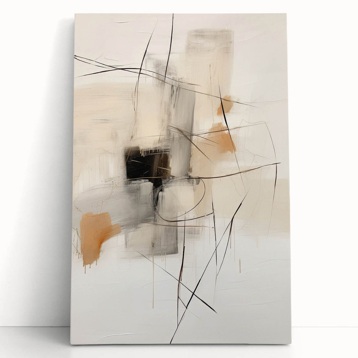 Abstract minimalist wall art on stretched canvas showcasing soft pastel colors and geometric shapes, creating a serene and modern aesthetic for home decor.