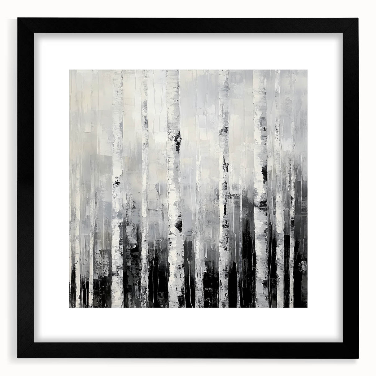 Modern Abstract Wall Art – Monochrome Birch Tree Forest Canvas