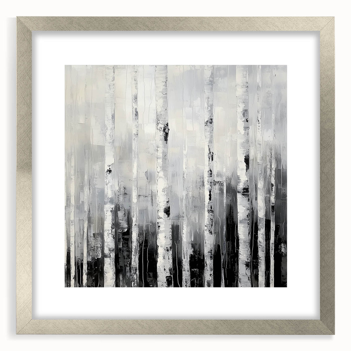 Modern Abstract Wall Art – Monochrome Birch Tree Forest Canvas
