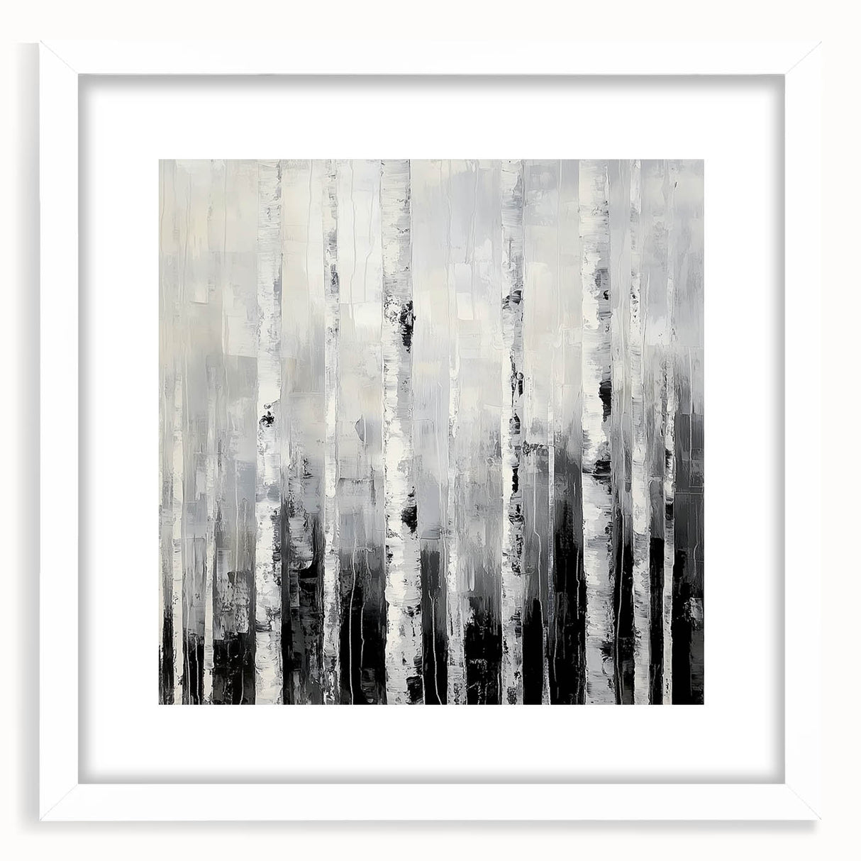Modern Abstract Wall Art – Monochrome Birch Tree Forest Canvas