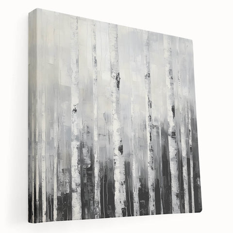 Modern Abstract Wall Art – Monochrome Birch Tree Forest Canvas