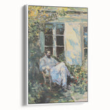 Abstract figurative art canvas framed in a sleek white frame, showcasing vibrant colors and dynamic shapes, perfect for modern home decor and artistic expression.