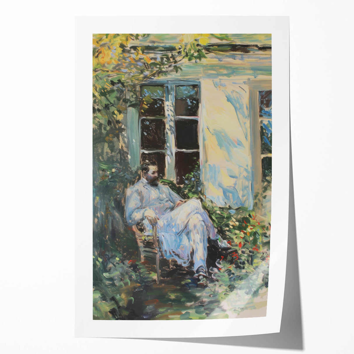 Abstract figurative art print showcasing vibrant colors and dynamic shapes, rolled and ready for display, emphasizing modern artistic expression.