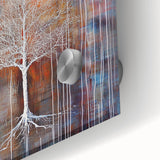 Close-up of vibrant abstract floral artwork on acrylic glass, showcasing intricate details in bold colors and textures, perfect for modern home decor.