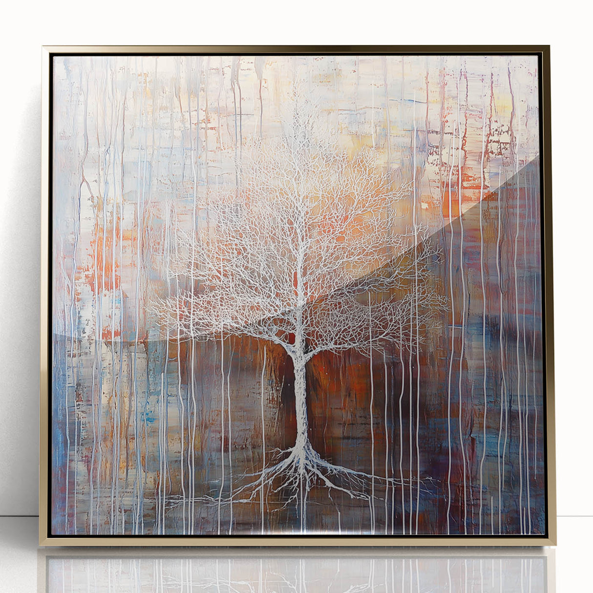 Framed acrylic artwork showcasing vibrant abstract floral designs in gold and pastel hues, perfect for modern home decor. Ideal for enhancing living spaces with elegant nature-inspired aesthetics.