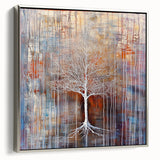 Framed canvas artwork showcasing vibrant abstract floral designs in rich colors, elegantly displayed with a sleek silver frame, perfect for modern decor.