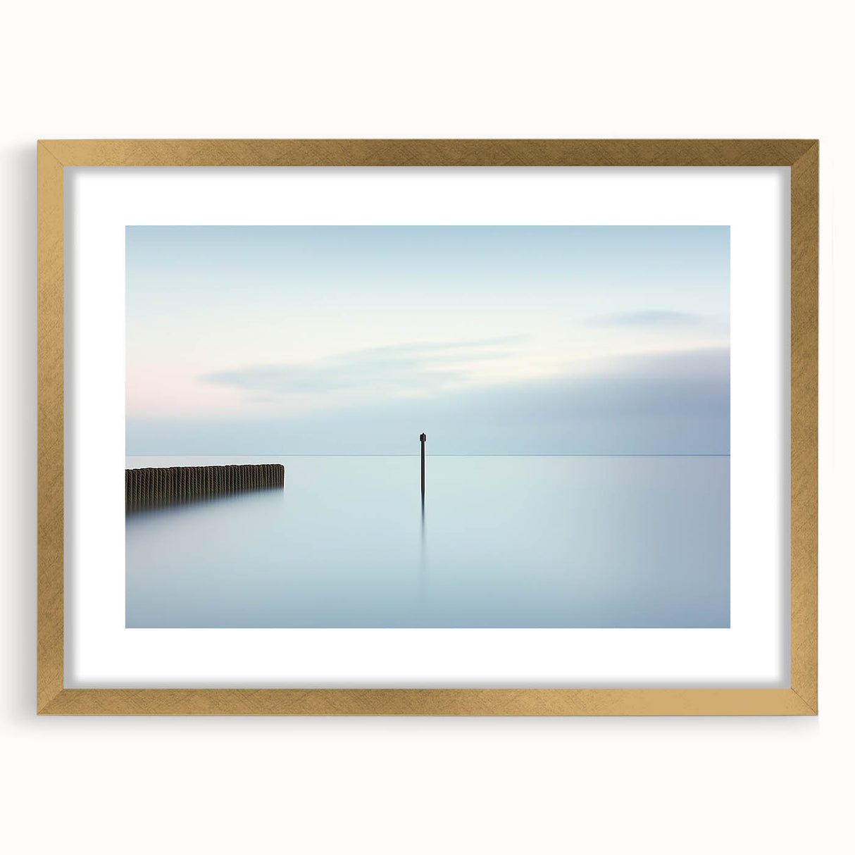 Abstract landscape framed artwork with a gold mat, showcasing vibrant colors and dynamic shapes, perfect for enhancing modern interior decor.