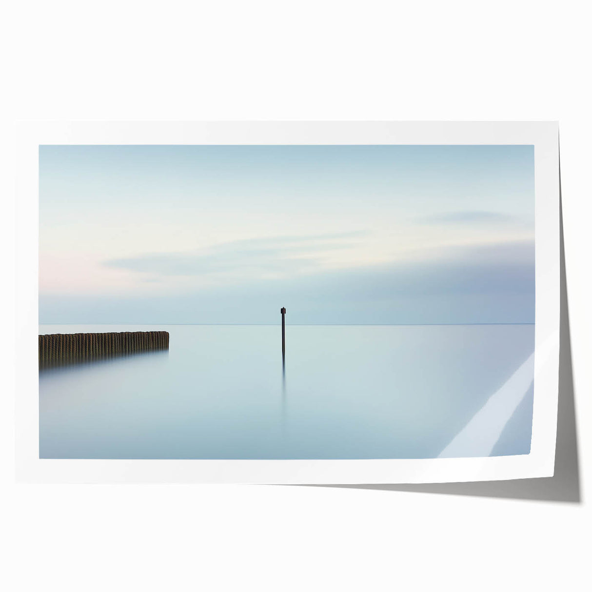 Abstract landscape rolled print showcasing vibrant hues of blue, green, and orange, designed to evoke tranquility and inspiration, ideal for modern home decor.