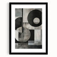 Abstract minimalist wall art design featuring a sleek black frame with a white mat, showcasing geometric shapes that enhance modern interior decor aesthetics. Perfect for contemporary living spaces.