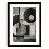 Abstract minimalist wall art design featuring a sleek black frame with a white mat, showcasing geometric shapes that enhance modern interior decor aesthetics. Perfect for contemporary living spaces.