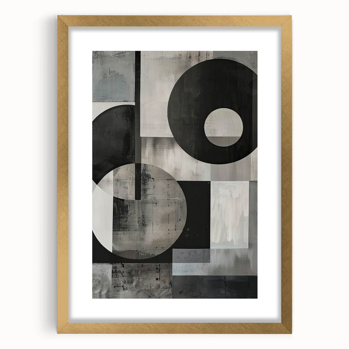 Abstract minimalist wall art framed in gold, showcasing soft geometric shapes and muted tones, perfect for modern home decor and artistic enhancement.