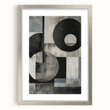 Abstract minimalist wall art framed with a silver mat, showcasing geometric patterns in soft neutral tones, perfect for modern home decor accents.