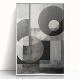 Framed abstract minimalist wall art showcasing soft white and gray tones with clean lines, designed to enhance modern interior decor, viewed from the front.