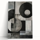 Abstract minimalist wall art on stretched canvas, showcasing bold geometric shapes in soft pastels, perfect for modern home decor. Ideal for contemporary living spaces or art enthusiasts.