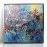 Colorful Abstract Wall Art – Bold Royal Blue, Red & Yellow Canvas