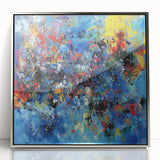 Colorful Abstract Wall Art – Bold Royal Blue, Red & Yellow Canvas