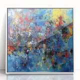 Colorful Abstract Wall Art – Bold Royal Blue, Red & Yellow Canvas