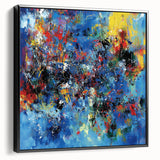 Colorful Abstract Wall Art – Bold Royal Blue, Red & Yellow Canvas