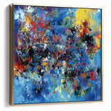 Colorful Abstract Wall Art – Bold Royal Blue, Red & Yellow Canvas