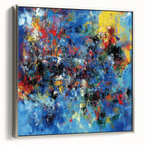 Colorful Abstract Wall Art – Bold Royal Blue, Red & Yellow Canvas