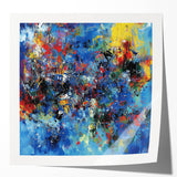 Colorful Abstract Wall Art – Bold Royal Blue, Red & Yellow Canvas