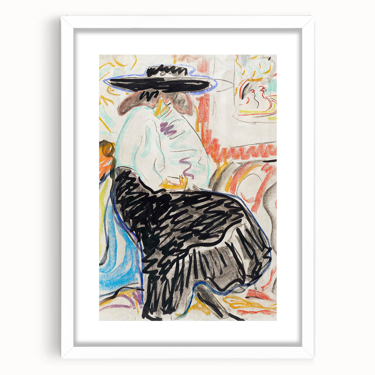 Abstract Expressionism Wall Art – Vibrant Seated Woman Artwork