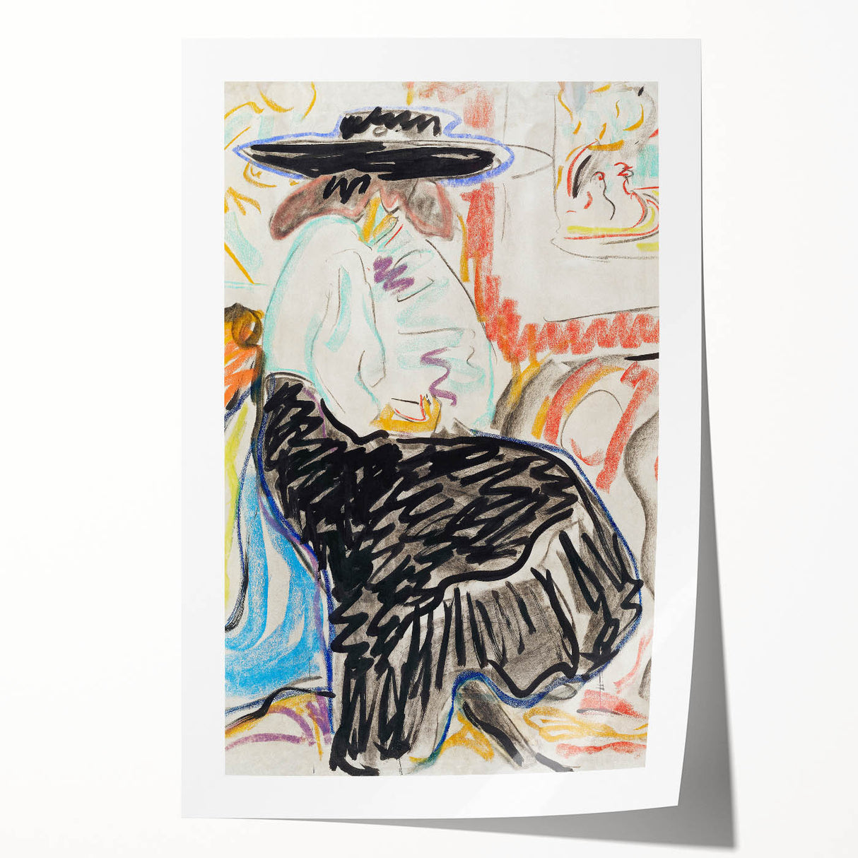Abstract Expressionism Wall Art – Vibrant Seated Woman Artwork