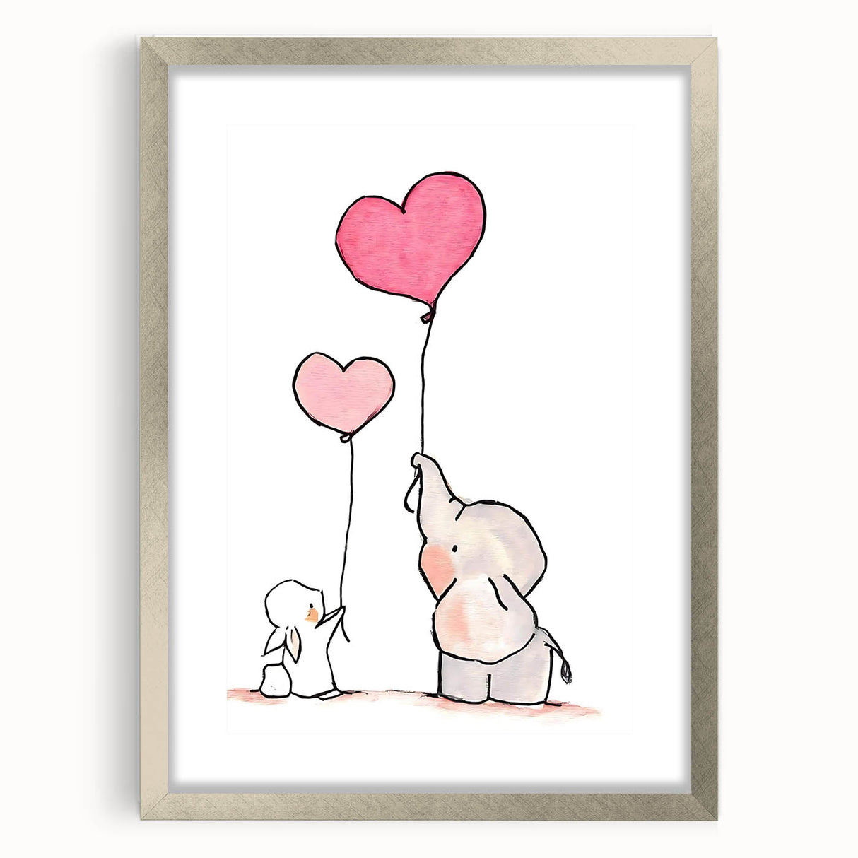 Cute Elephant & Bunny Girls Room Wall Art - Nursery Balloon Decor