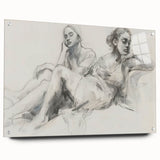 Abstract figurative acrylic artwork displayed in a glass frame, showcasing vibrant colors and intricate pin details, ideal for modern home decor.