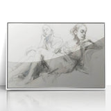 Framed abstract figurative artwork featuring vibrant colors and dynamic shapes, displayed against a white background, perfect for modern home decor.