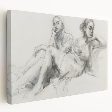 Abstract figurative stretched canvas artwork showcasing vibrant colors and dynamic shapes, ideal for modern home decor. The side view highlights its gallery-ready edges and unique artistic expression.