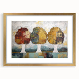 Elegant gold-framed abstract floral artwork featuring vibrant pink and green hues, displayed with a mat for a sophisticated look, perfect for home decor.