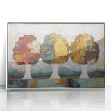 Framed acrylic artwork showcasing an abstract floral design in vibrant colors, set against a sleek white background, perfect for modern home decor.